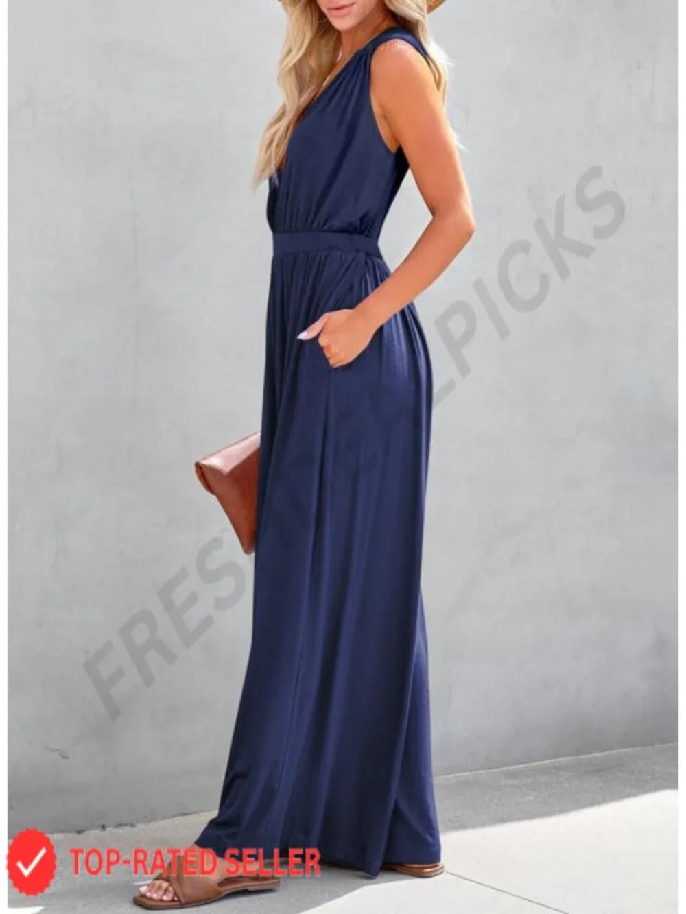 Sleeveless Wide Leg Romper Jumpsuit V-Neck Stretch Casual